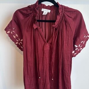 Cupcakes & Cashmere Maroon Blouse with Cutout Sleeves